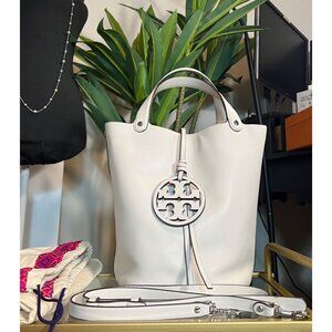 AUTHENTIC TORY BURCH WINTER WHITE LEATHER MILLER SHOULDER BAG WITH DETACHABLE ST